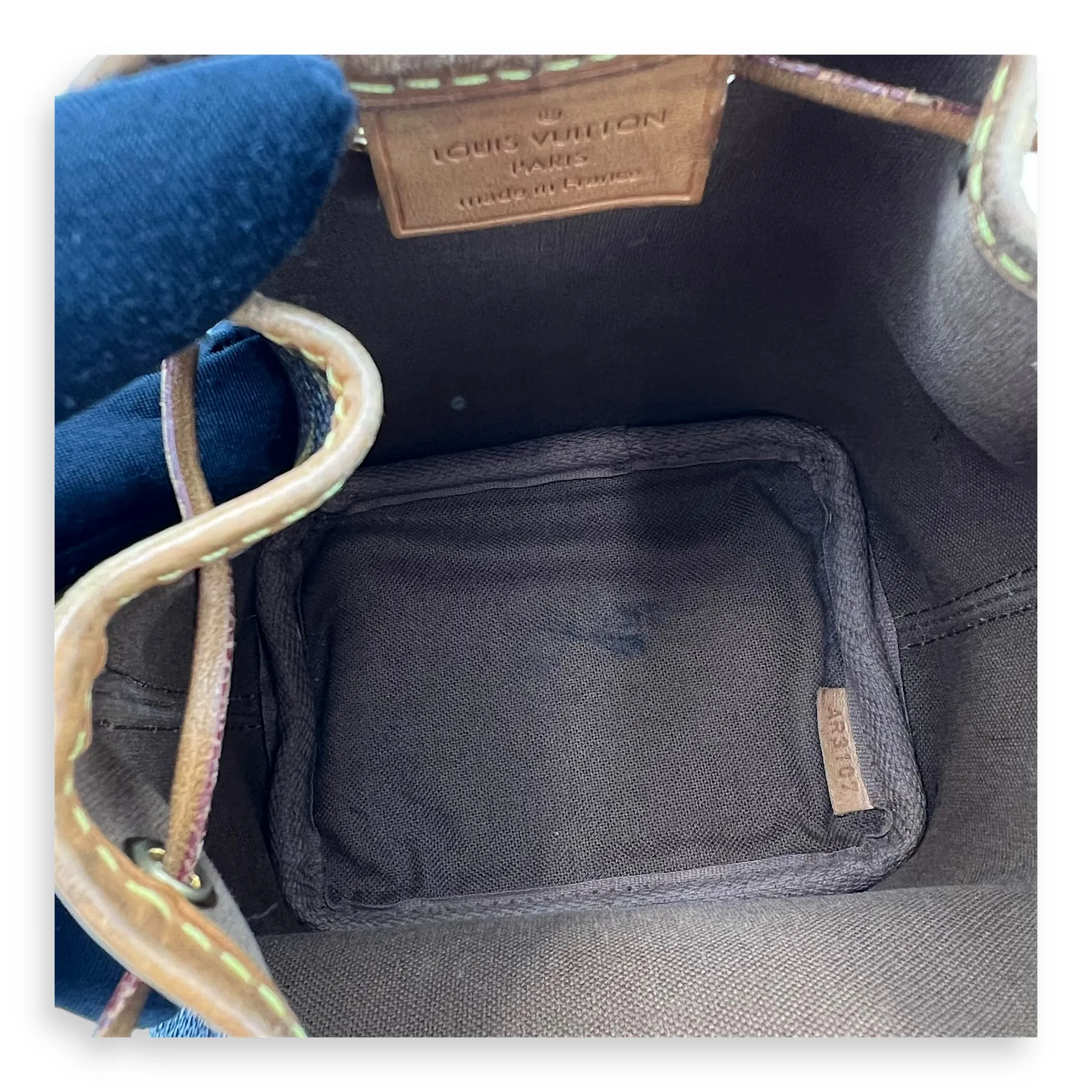 Noe Nano Brown Bucket Bag in Monogram Coated Canvas, Gold hardware