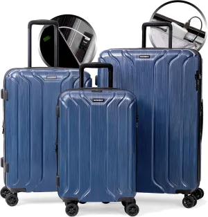 NONSTOP New York Elite Luggage Expandable Lightweight Spinner Wheels hard side shell Travel Suitcase Set, TSA Lock, Double USB Port, 3 packing cubes, Denim Blue, 3-piece Set (20/24/28) W/Power Bank