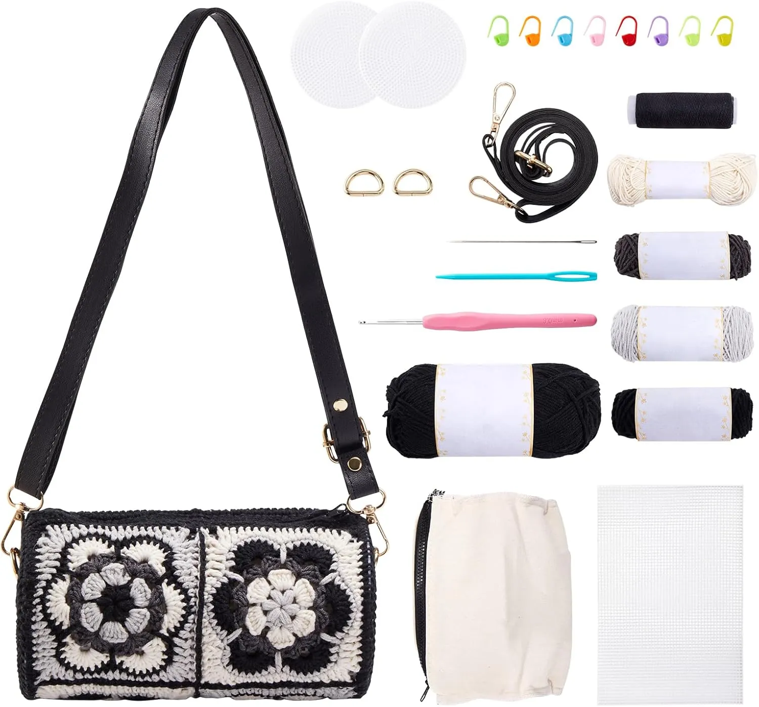 Noocro Crochet Kit for Cylindrical Bucket Bag, Purse, Complete DIY Kit with Detailed Instructions, Video Tutorials, for Beginners with Basic Crochet Knowledge or Intermediate and Advanced Crocheters
