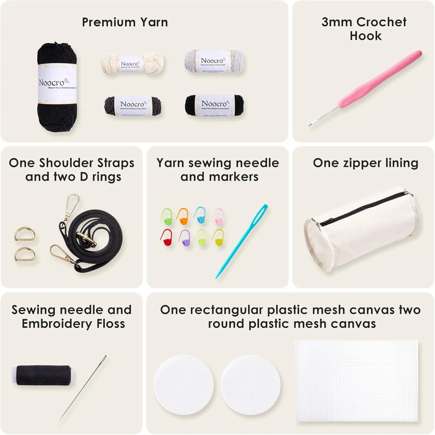 Noocro Crochet Kit for Cylindrical Bucket Bag, Purse, Complete DIY Kit with Detailed Instructions, Video Tutorials, for Beginners with Basic Crochet Knowledge or Intermediate and Advanced Crocheters