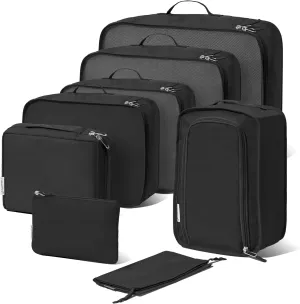 (Not Made In China) 8 Set Packing Cubes For Travel, Luggage and Suitcase Organizer Bags, Cruise Ship Essentials, TSA and Airline Approved Travel Accessories (Black)