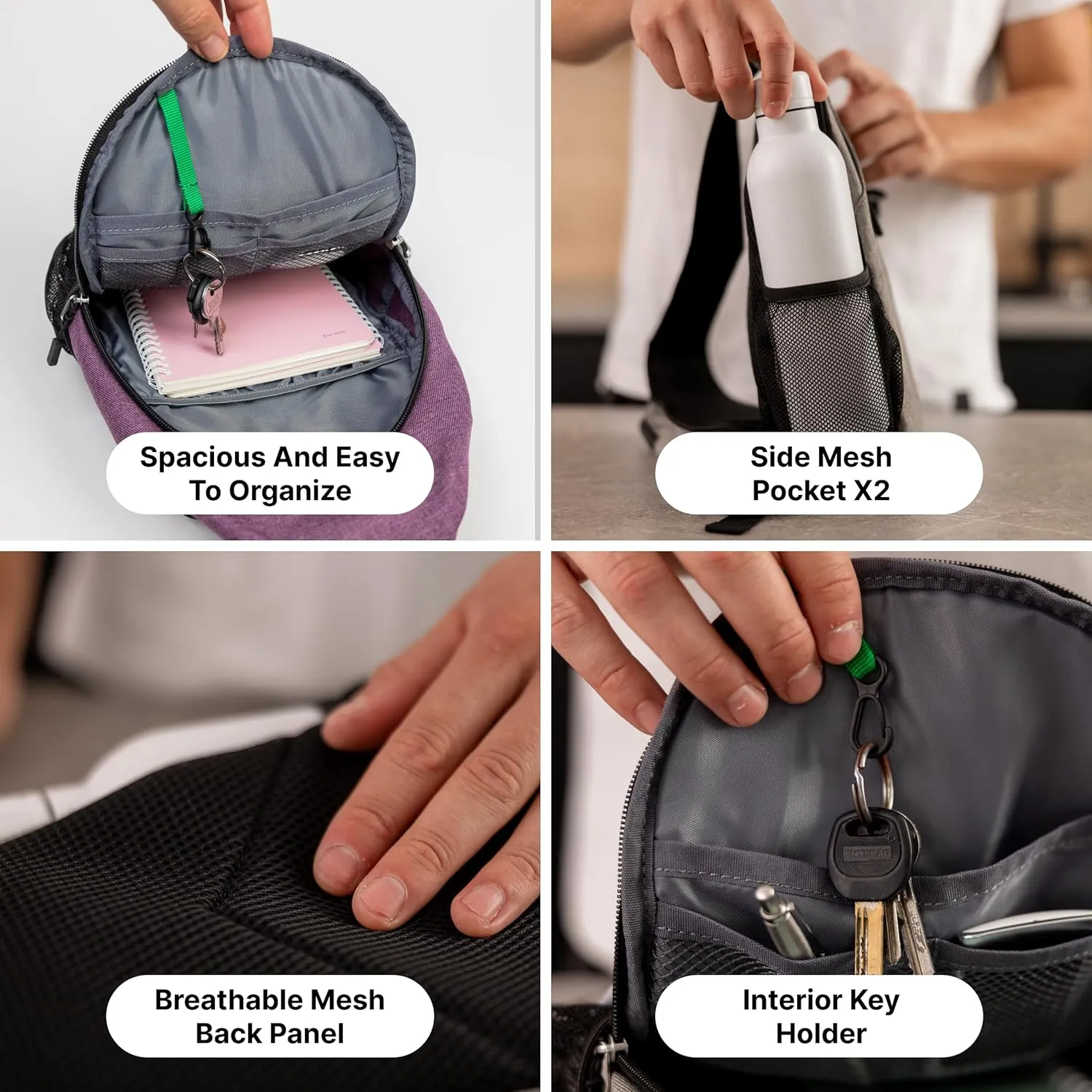 |Not Made In China| Crossbody Sling Backpack, Sling Bag For Travel and Hiking, Chest Bag