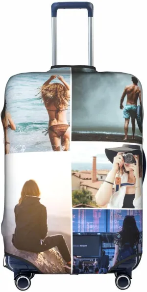 Nsipan Custom Luggage Cover with Collage Pictures Customizable Suitcase Cover Protector with Photo Customized Elastic Suitcase Protector Washable Anti-Scratch Luggage Sleeve