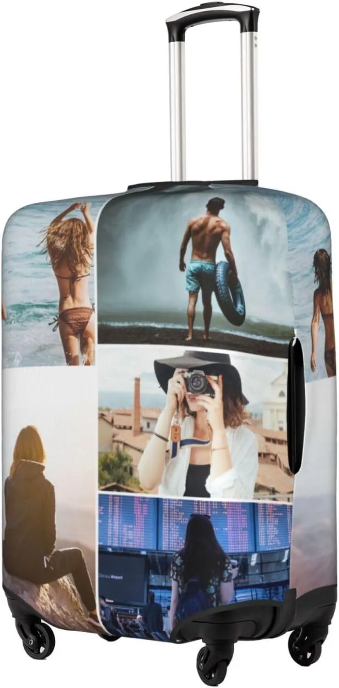 Nsipan Custom Luggage Cover with Collage Pictures Customizable Suitcase Cover Protector with Photo Customized Elastic Suitcase Protector Washable Anti-Scratch Luggage Sleeve