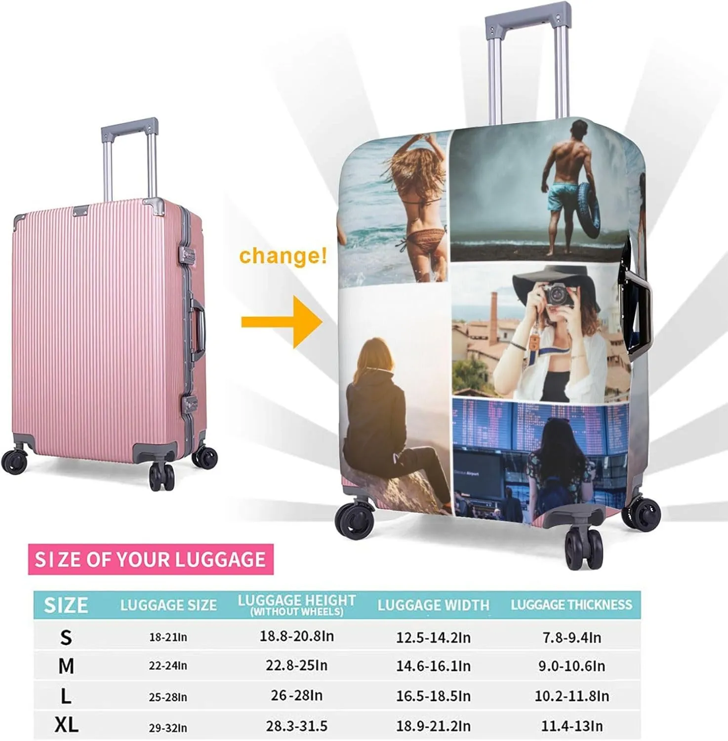 Nsipan Custom Luggage Cover with Collage Pictures Customizable Suitcase Cover Protector with Photo Customized Elastic Suitcase Protector Washable Anti-Scratch Luggage Sleeve