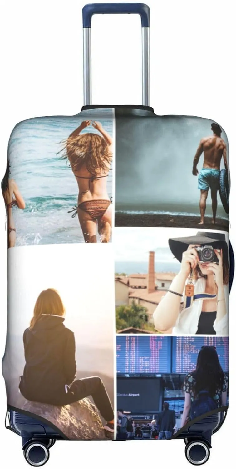 Nsipan Custom Luggage Cover with Collage Pictures Customizable Suitcase Cover Protector with Photo Customized Elastic Suitcase Protector Washable Anti-Scratch Luggage Sleeve