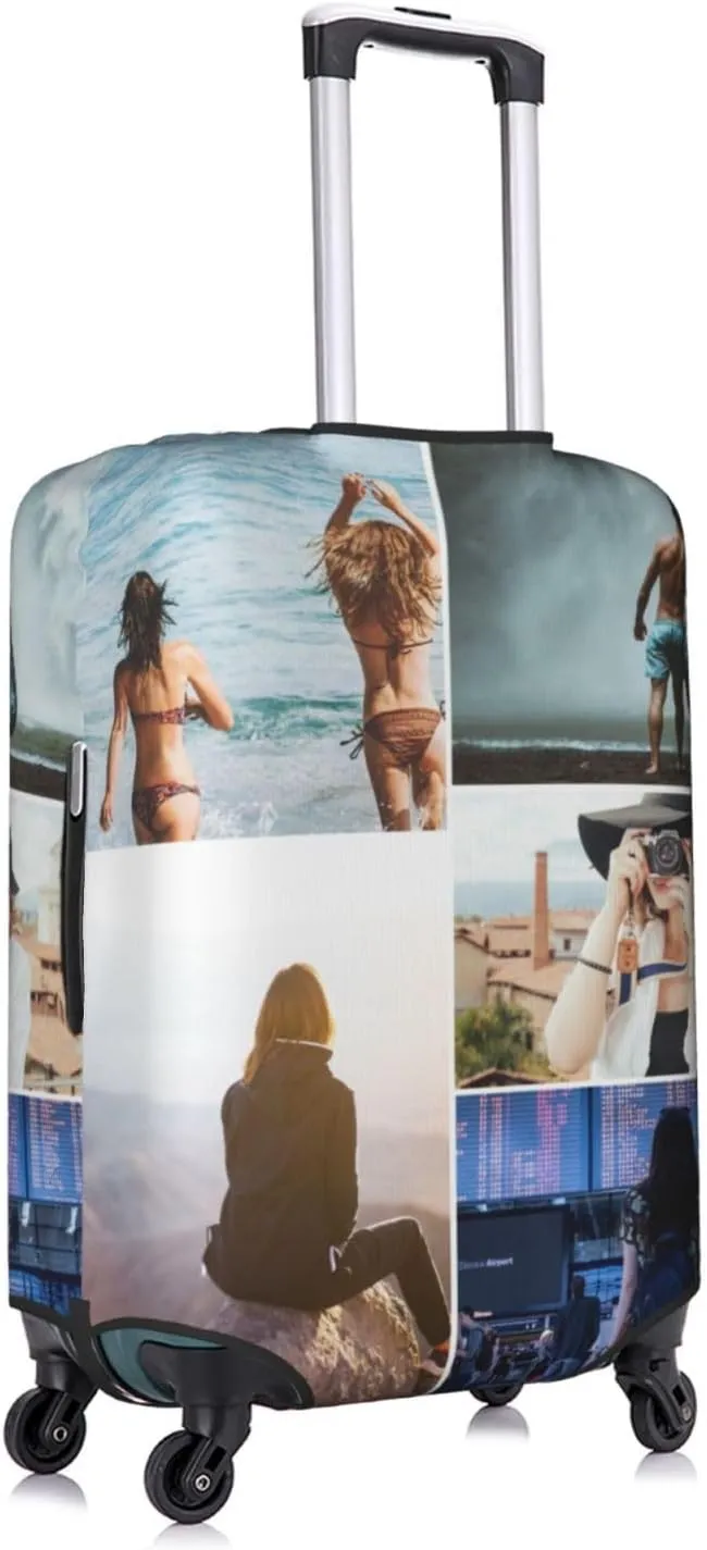 Nsipan Custom Luggage Cover with Collage Pictures Customizable Suitcase Cover Protector with Photo Customized Elastic Suitcase Protector Washable Anti-Scratch Luggage Sleeve