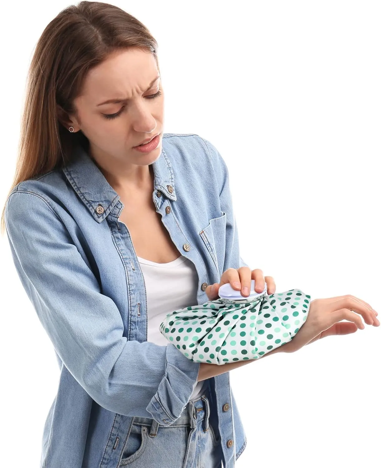 Nuanchu 3 Pieces Ice Packs for Injuries Reusable Ice Packs with Adjustable Wrap Cold and Hot Therapy and Pain Relief for Knee Leg Injury, 3 Sizes, 11, 9, 6 Inch (4 Set)(Polka Dot,Green)