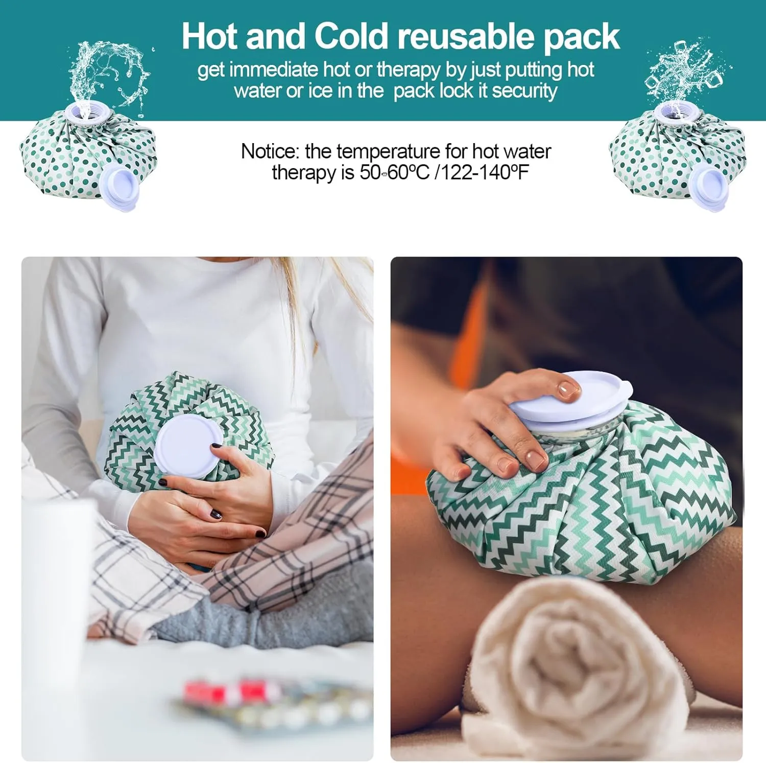 Nuanchu 3 Pieces Ice Packs for Injuries Reusable Ice Packs with Adjustable Wrap Cold and Hot Therapy and Pain Relief for Knee Leg Injury, 3 Sizes, 11, 9, 6 Inch (4 Set)(Polka Dot,Green)
