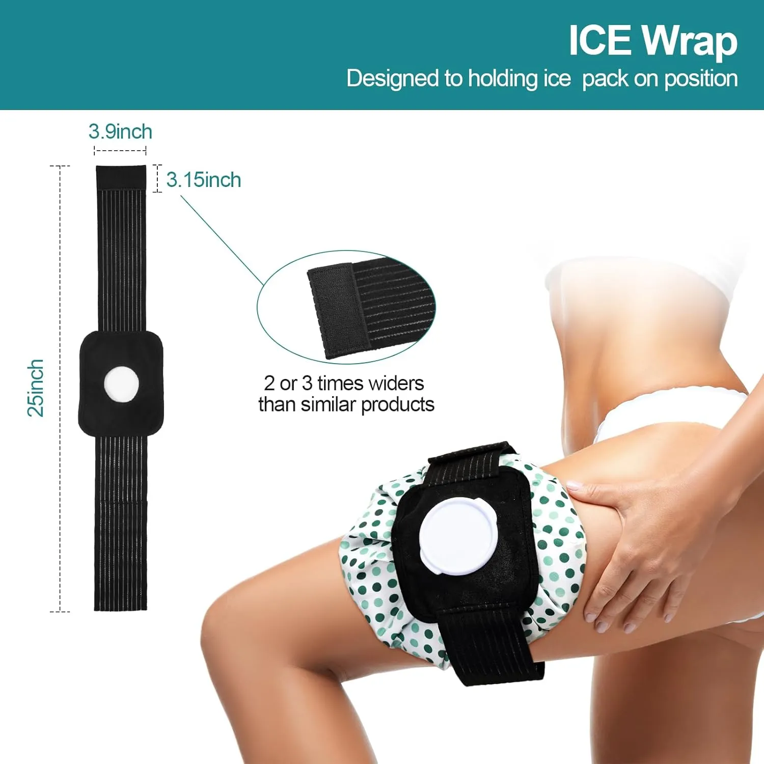 Nuanchu 3 Pieces Ice Packs for Injuries Reusable Ice Packs with Adjustable Wrap Cold and Hot Therapy and Pain Relief for Knee Leg Injury, 3 Sizes, 11, 9, 6 Inch (4 Set)(Polka Dot,Green)