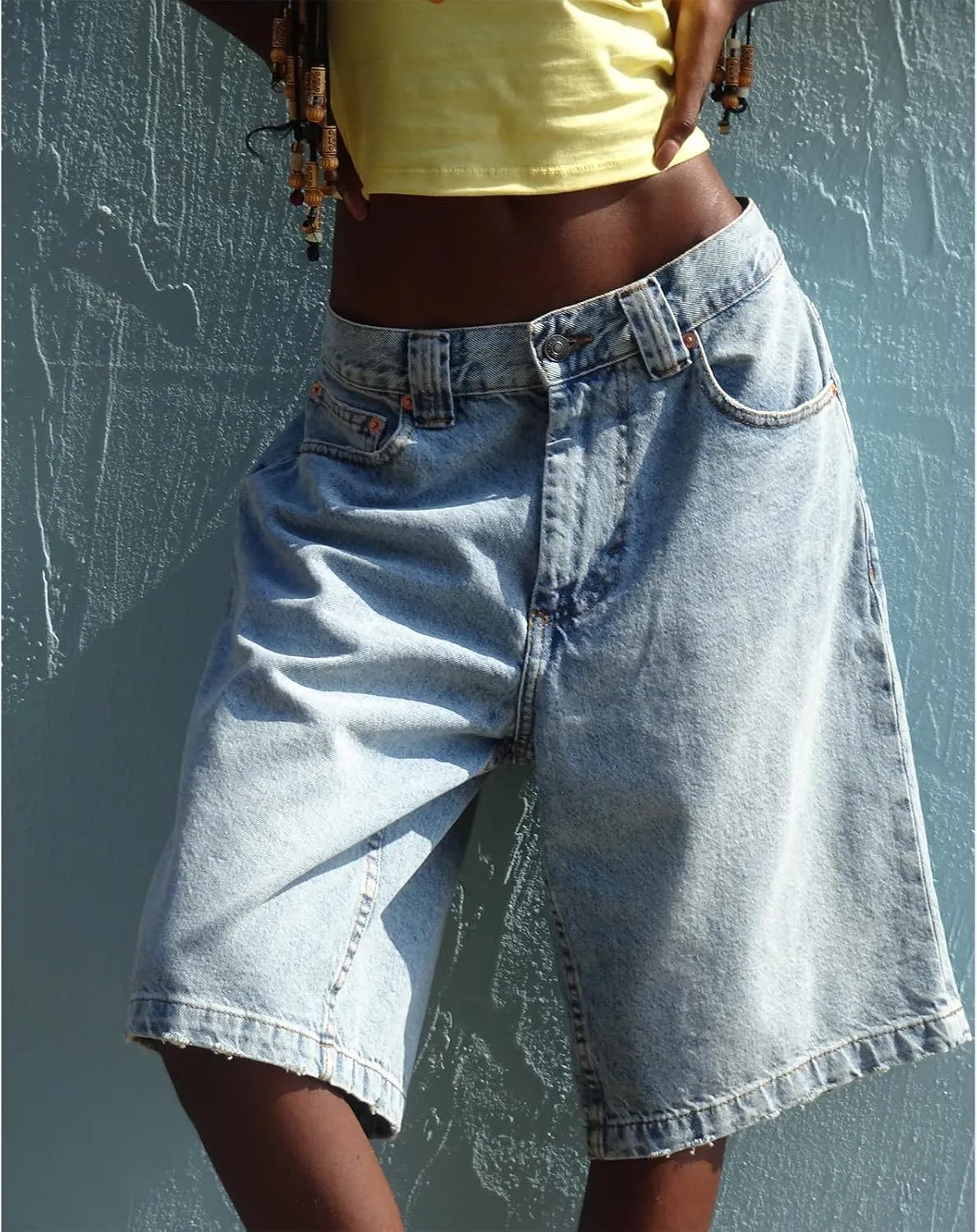 NUFIWI Women Y2k Boyfriend Denim Shorts Low Waist Wide Leg Bermuda Shorts Straight Leg Summer Jean Shorts Streetwear