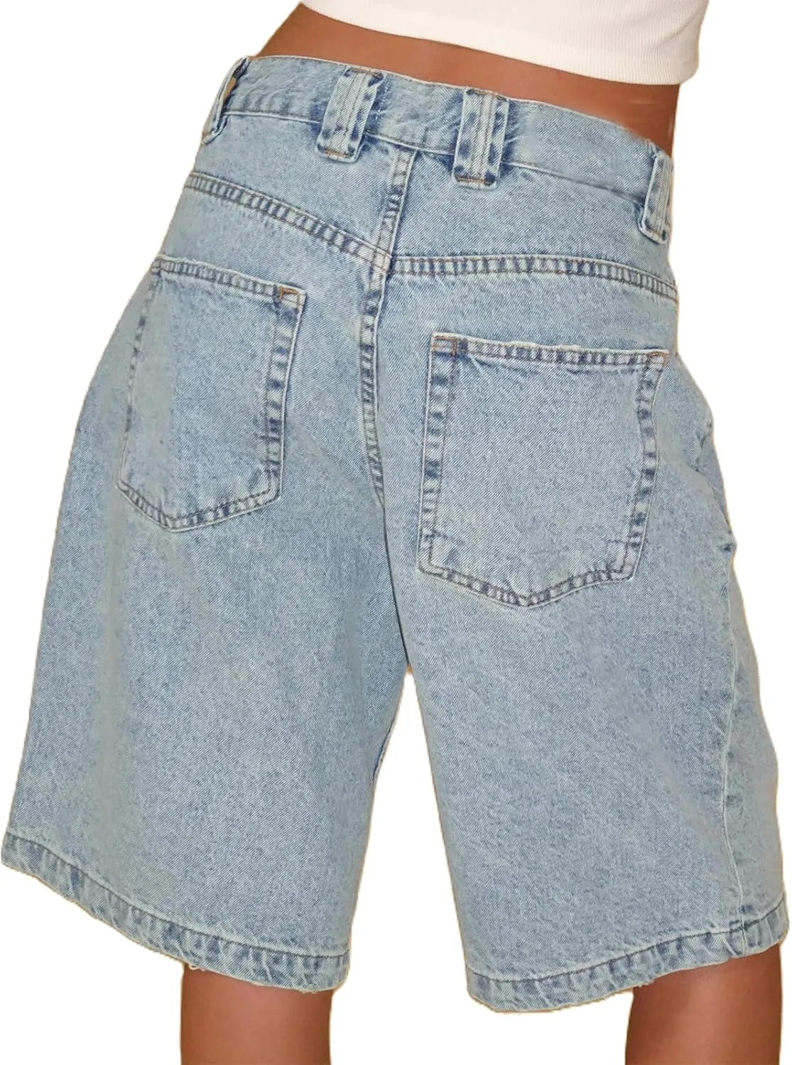 NUFIWI Women Y2k Boyfriend Denim Shorts Low Waist Wide Leg Bermuda Shorts Straight Leg Summer Jean Shorts Streetwear