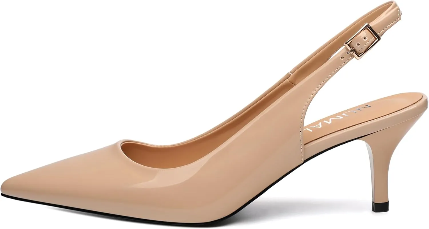 NUMALEO Slingback Heels for Women Pointed Close Toe Kitten Heels Patent Pumps Dress Party Comfy Stiletto 2.5 Inch Dress Shoes