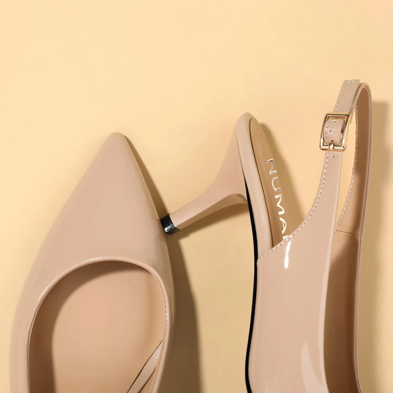 NUMALEO Slingback Heels for Women Pointed Close Toe Kitten Heels Patent Pumps Dress Party Comfy Stiletto 2.5 Inch Dress Shoes