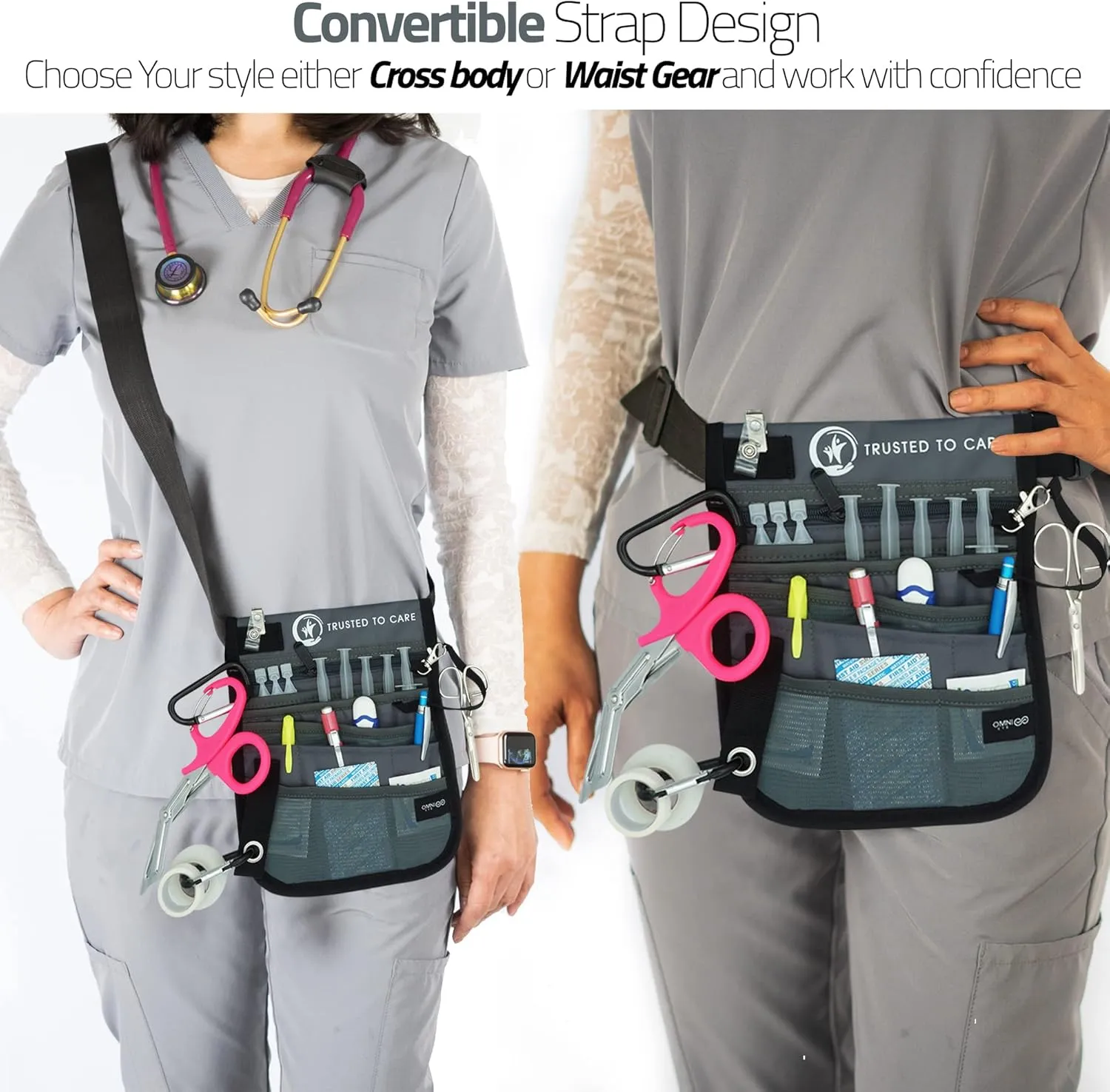 Nurse Fanny Pack for Women 4 In 1 with Medical Gear Pockets for Bandage and Scissors- Nursing Fanny Pack for Nurses with Multi Compartment Medical Pack for Emergency Nursing Supplies (Gray)