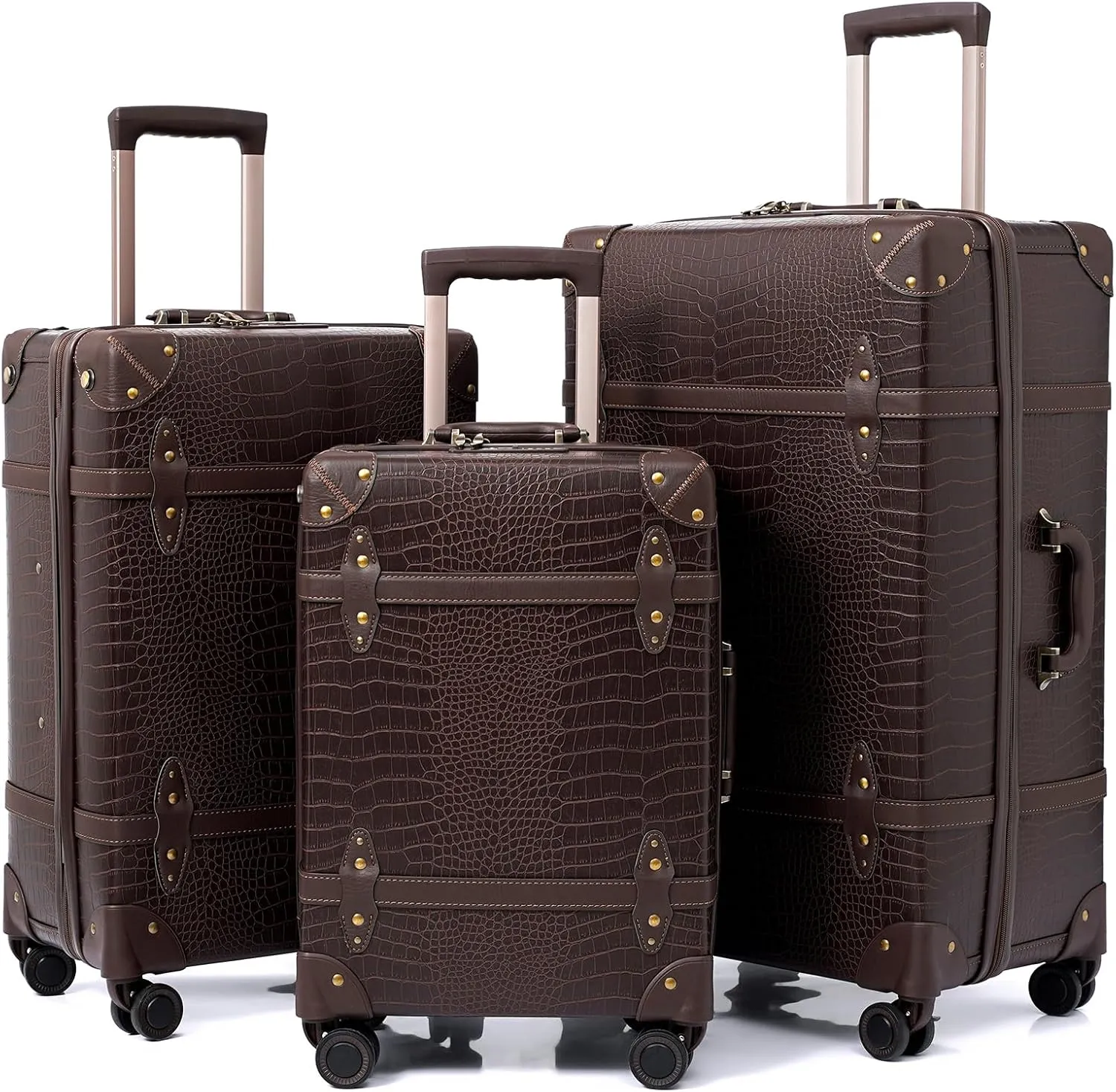 NZBZ Vintage Luggage Sets for Women, PU Leather Retro Suitcase, Vintage Trunk Luggage, Vintage Suitcase Set, TWO COLOURSRANDOMLY SHIPPED (Black or Brown, 20inch & 24inch & 28inch)