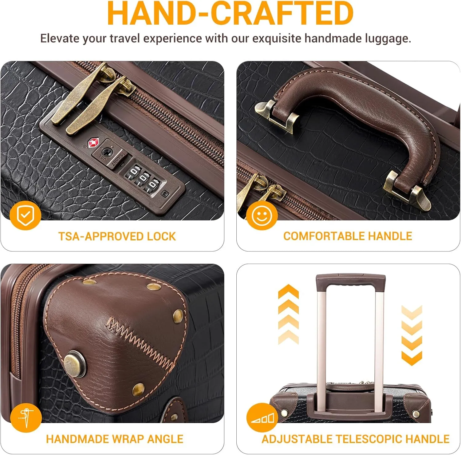 NZBZ Vintage Luggage Sets for Women, PU Leather Retro Suitcase, Vintage Trunk Luggage, Vintage Suitcase Set, TWO COLOURSRANDOMLY SHIPPED (Black or Brown, 20inch & 24inch & 28inch)