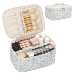 OCHEAL Makeup Bag Portable Cosmetic Bag For Women, Large Capacity Travel Makeup Case Organizer, Toiletry Bag for Girls Traveling With Handle and Divider-Flowers