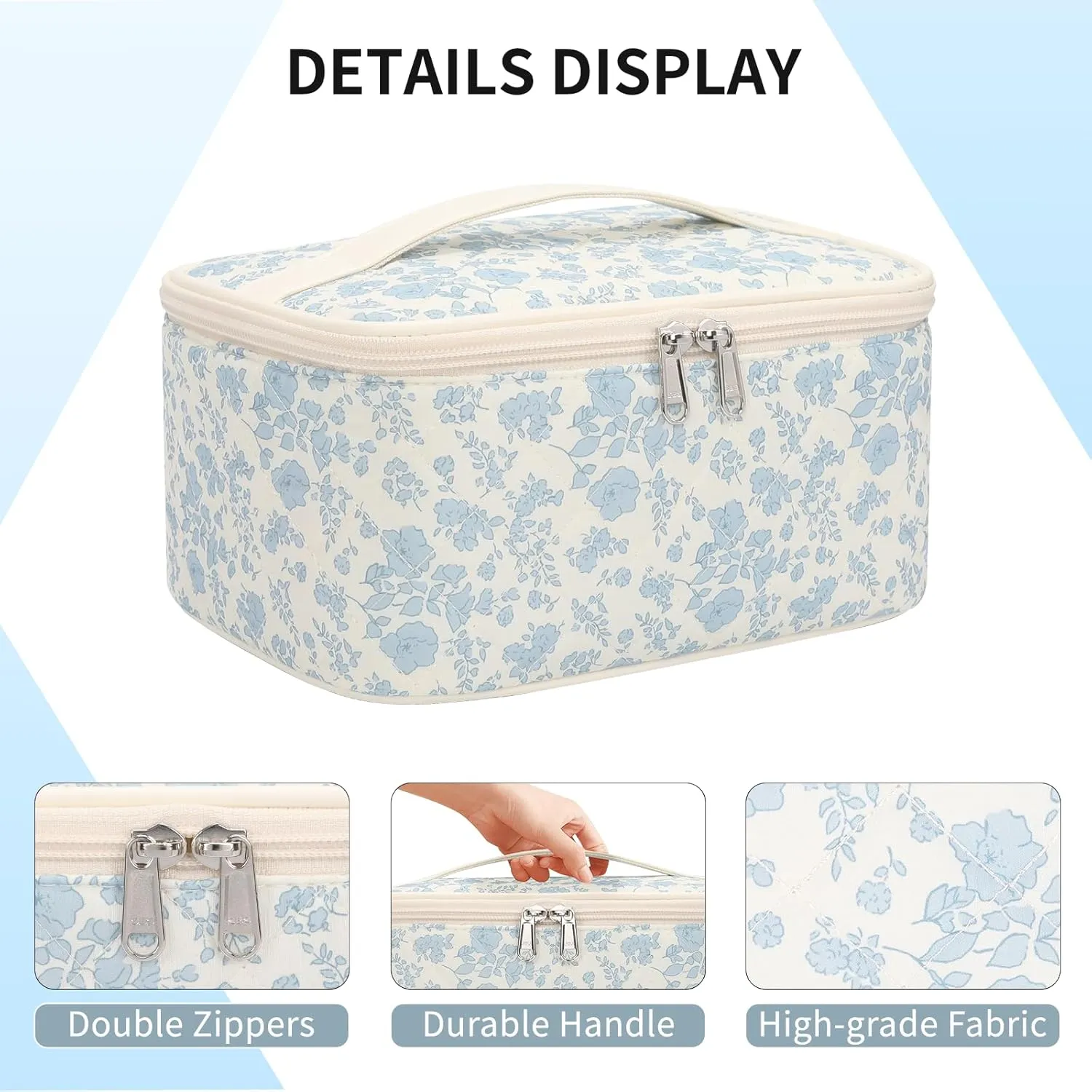 OCHEAL Makeup Bag Portable Cosmetic Bag For Women, Large Capacity Travel Makeup Case Organizer, Toiletry Bag for Girls Traveling With Handle and Divider-Flowers