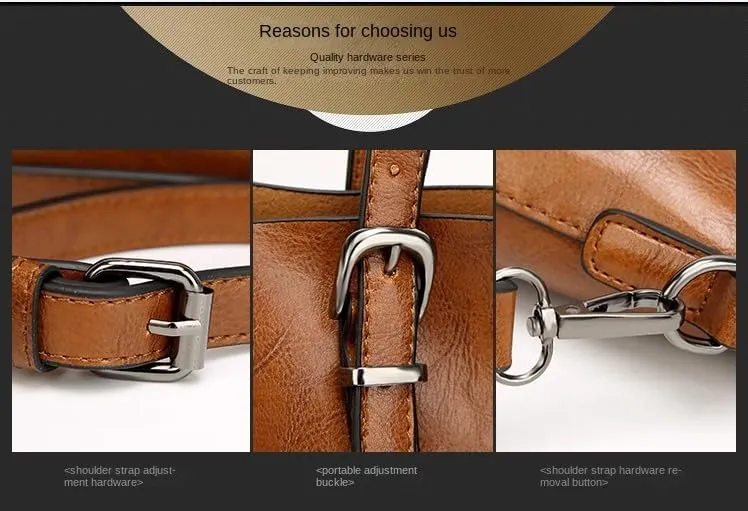 Oil Leather Tote Bag Fashion Ladies Big Bag Shoulder Crossbody Bag