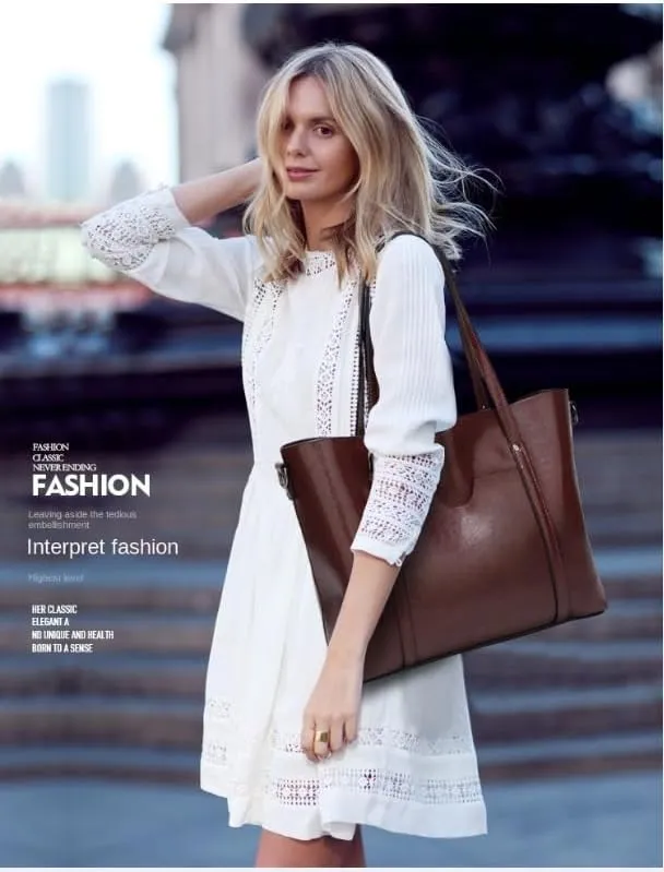 Oil Leather Tote Bag Fashion Ladies Big Bag Shoulder Crossbody Bag