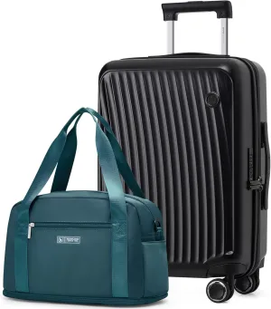 OIWAS 20 Inch Carry On Luggage, Carryon Suitcase with Expandable Travel Duffel Bag, Luggage Airline Approved Suitcases with Gym Bag for Men and Women