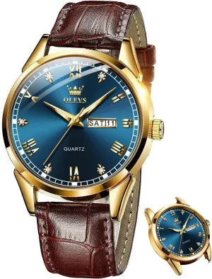 OLEVS Men's Simple Watch with Day and Date, Stainless Steel Analog Quartz Watches for Men, Classic Luminous Hands Men's Dress Watches, Black/White/Blue Dial