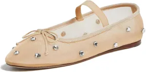 olomisa Mesh Ballet Flats for Women Crystal Embellished Flats Rhinestone Ballerina Flats Snip Toe Stretch Band Shoes Mary Jane Flats