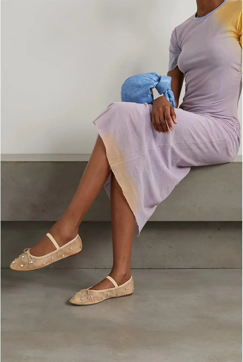 olomisa Mesh Ballet Flats for Women Crystal Embellished Flats Rhinestone Ballerina Flats Snip Toe Stretch Band Shoes Mary Jane Flats