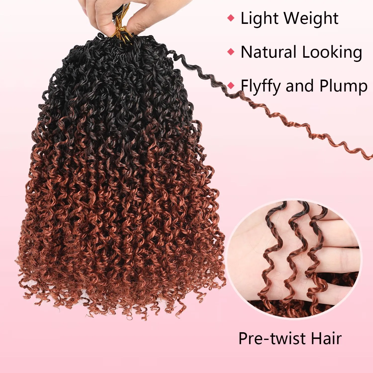 Ombre Ginger Yanky Twists Crochet 8 Inch Looped 9 Bundles/Lot Passion Twist, Kinky Twist Pre Looped Spring Twist Hair for Women 1B/350# 9pcs