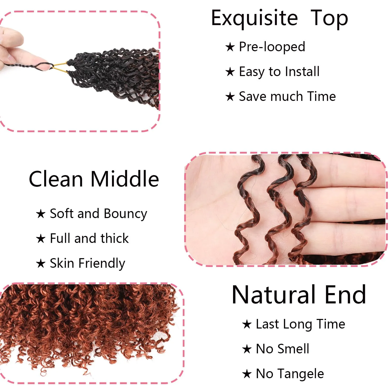 Ombre Ginger Yanky Twists Crochet 8 Inch Looped 9 Bundles/Lot Passion Twist, Kinky Twist Pre Looped Spring Twist Hair for Women 1B/350# 9pcs