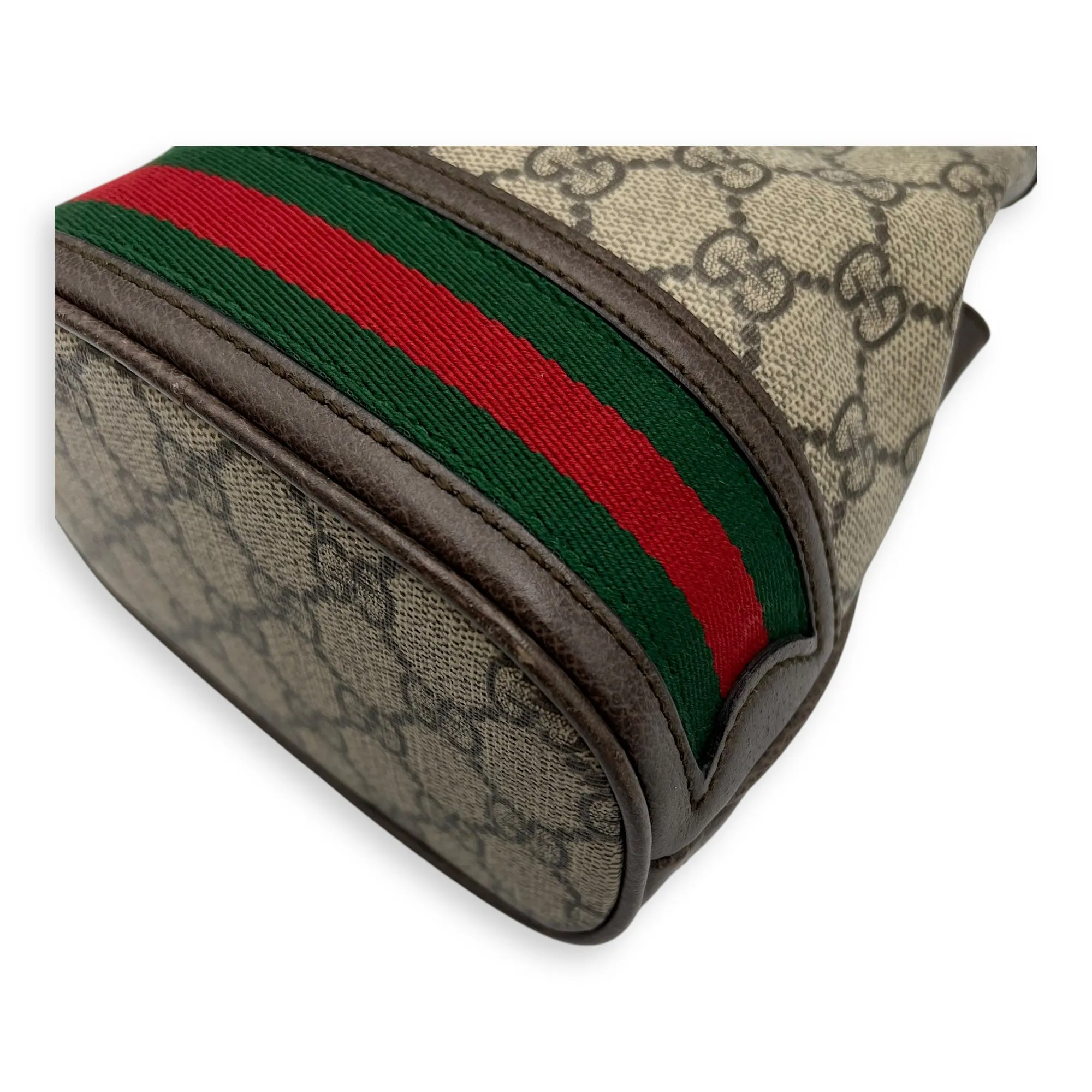 Ophidia Brown Bucket Bag in Monogram Coated Canvas, Gold hardware