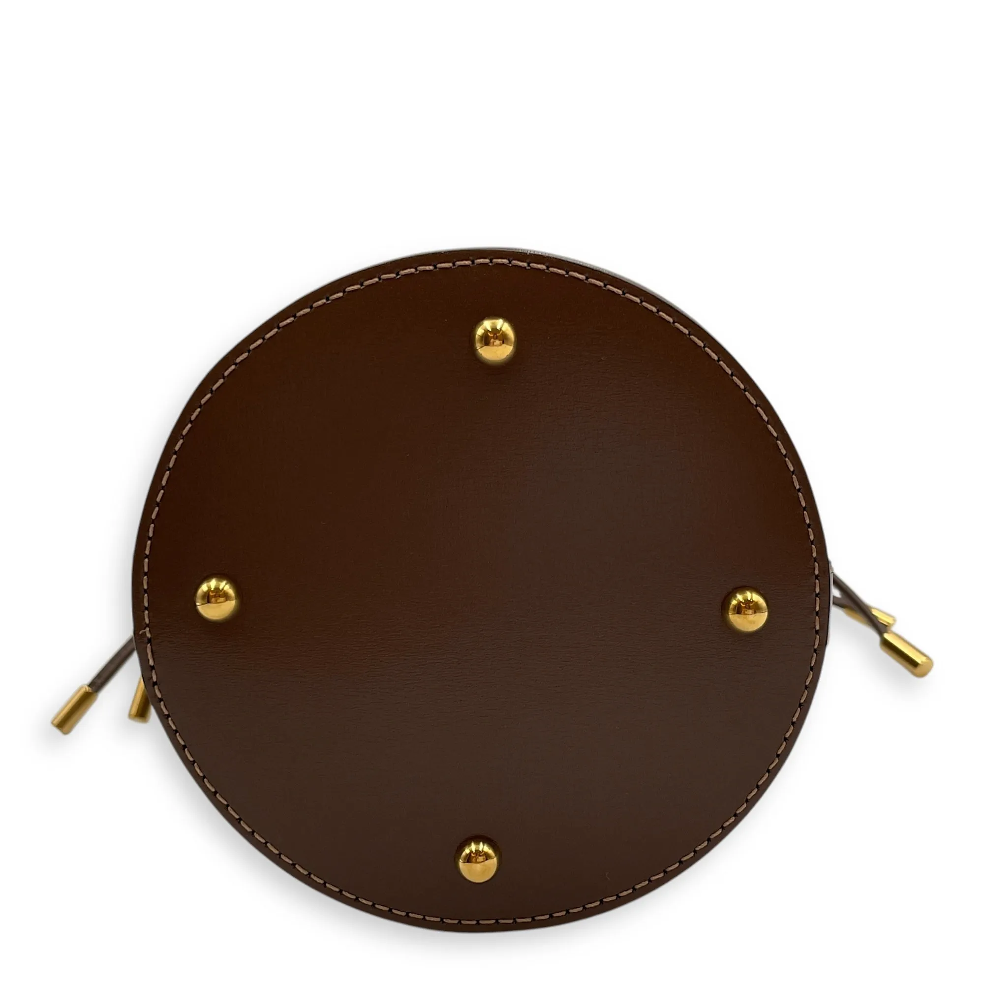 Ophidia Mini Brown Bucket Bag in Calfskin, Gold hardware