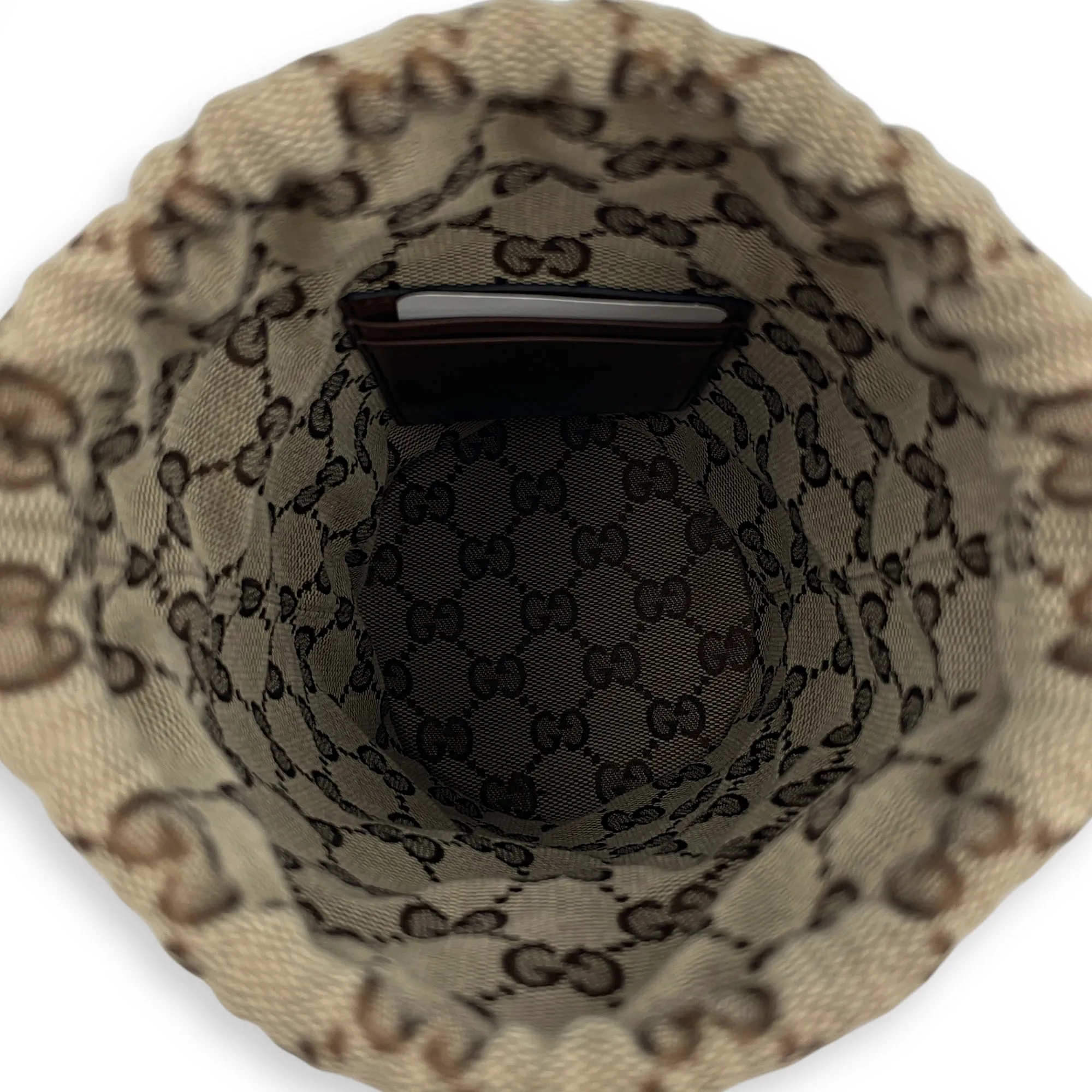 Ophidia Mini Brown Bucket Bag in Calfskin, Gold hardware