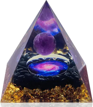 Orgone Pyramid for Positive Energy,Orgonite Pyramid Amethyst&Obsidian,Crystal for Attract Lucky Spiritual Gifts Healing Crystals and Stones,Crystale Gifts for Healing