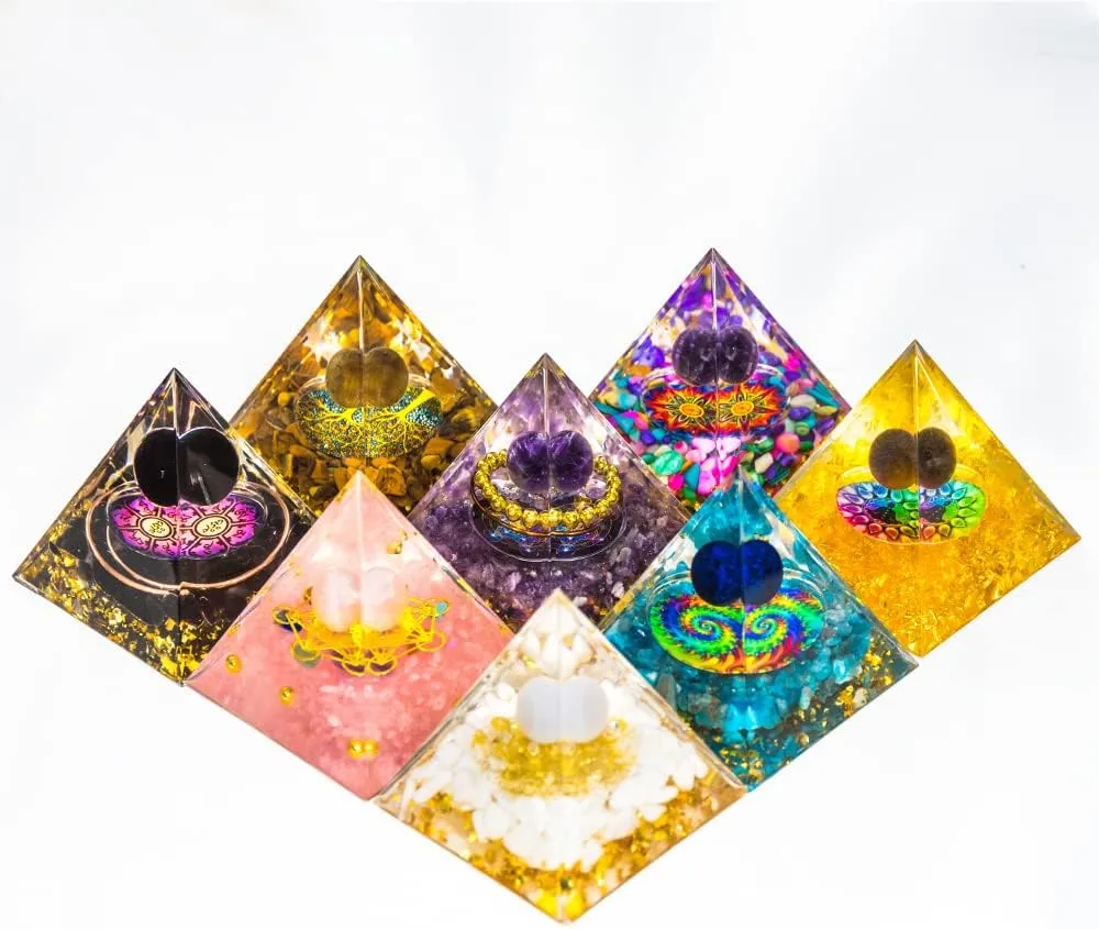 Orgone Zodiac Chakra Energy Healing Crystal Pyramid for Health, Success & Home Decor (7 PCS, 2 inches)