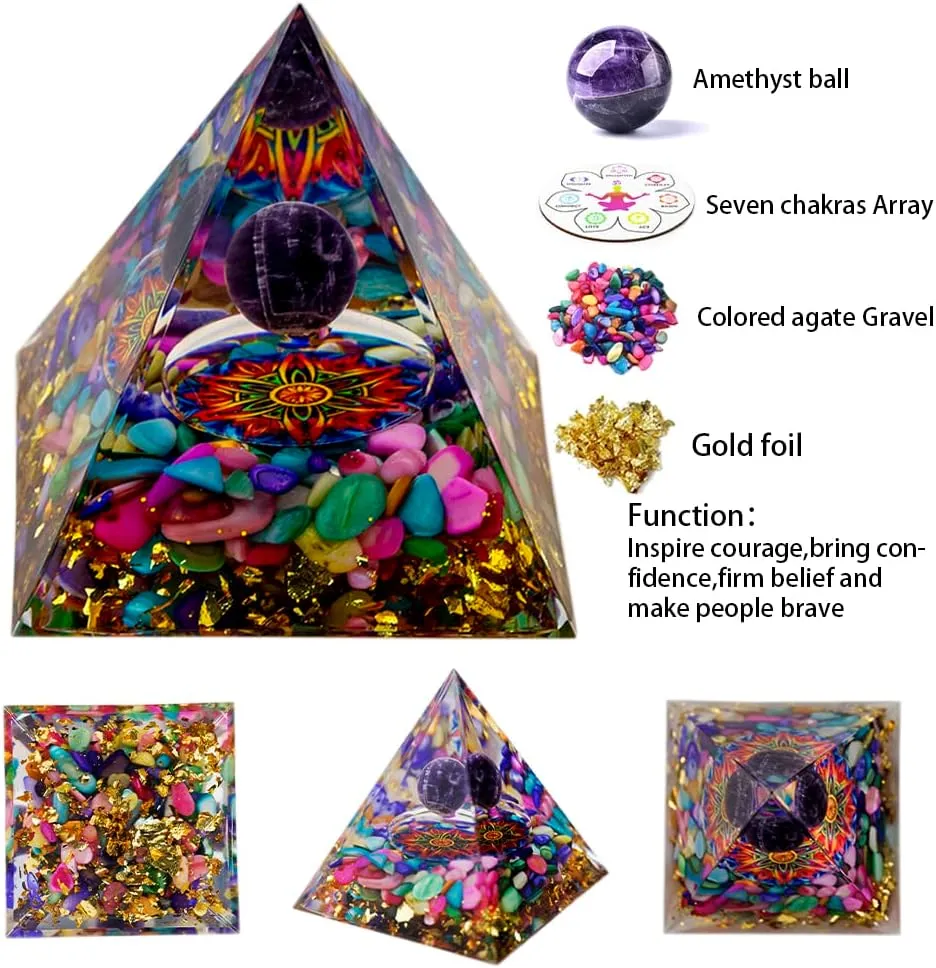 Orgone Zodiac Chakra Energy Healing Crystal Pyramid for Health, Success & Home Decor (7 PCS, 2 inches)