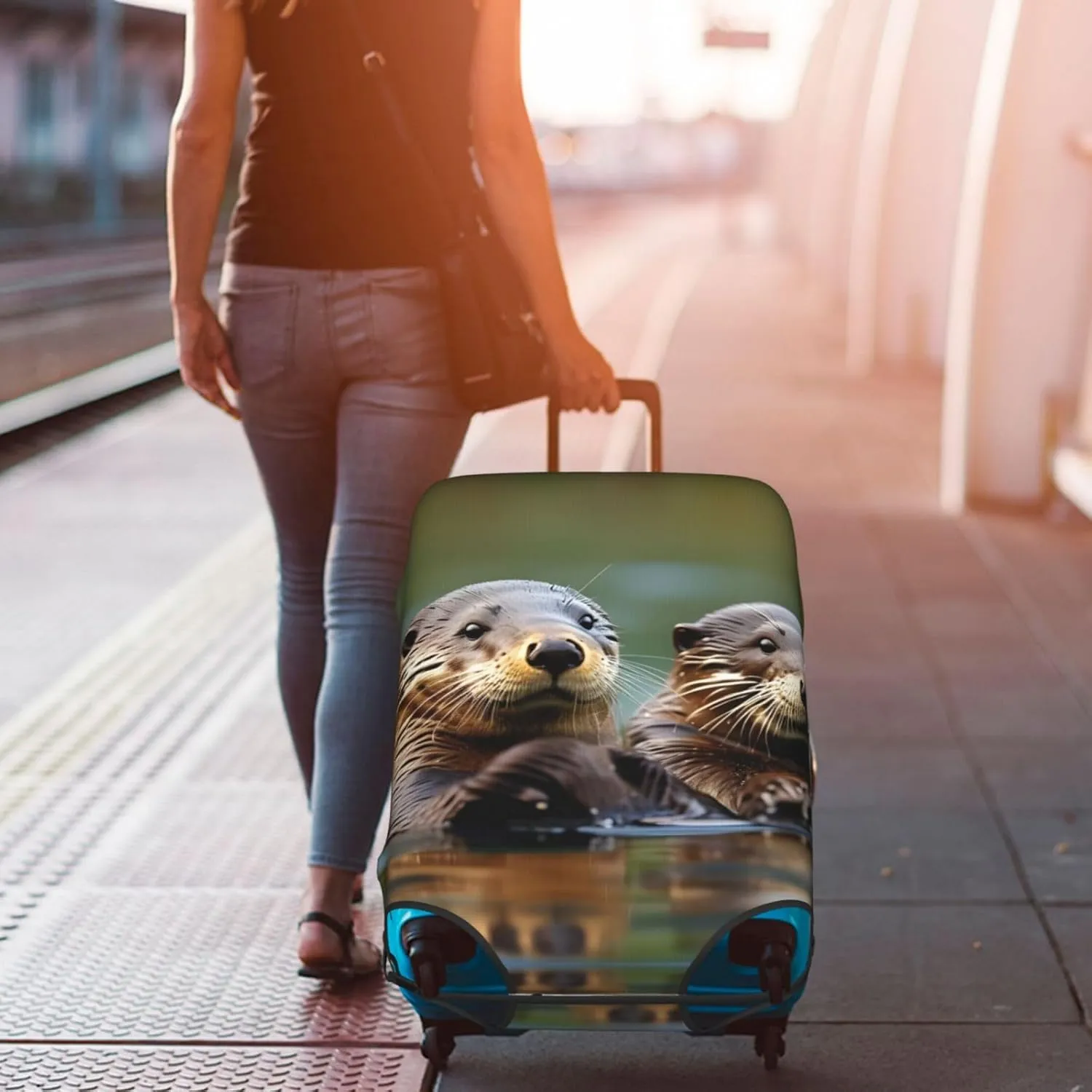 Otters Travel Luggage Cover Suitcase Protector Fits 18-22 Inch Luggage,Anti Scratch Dirt Covers