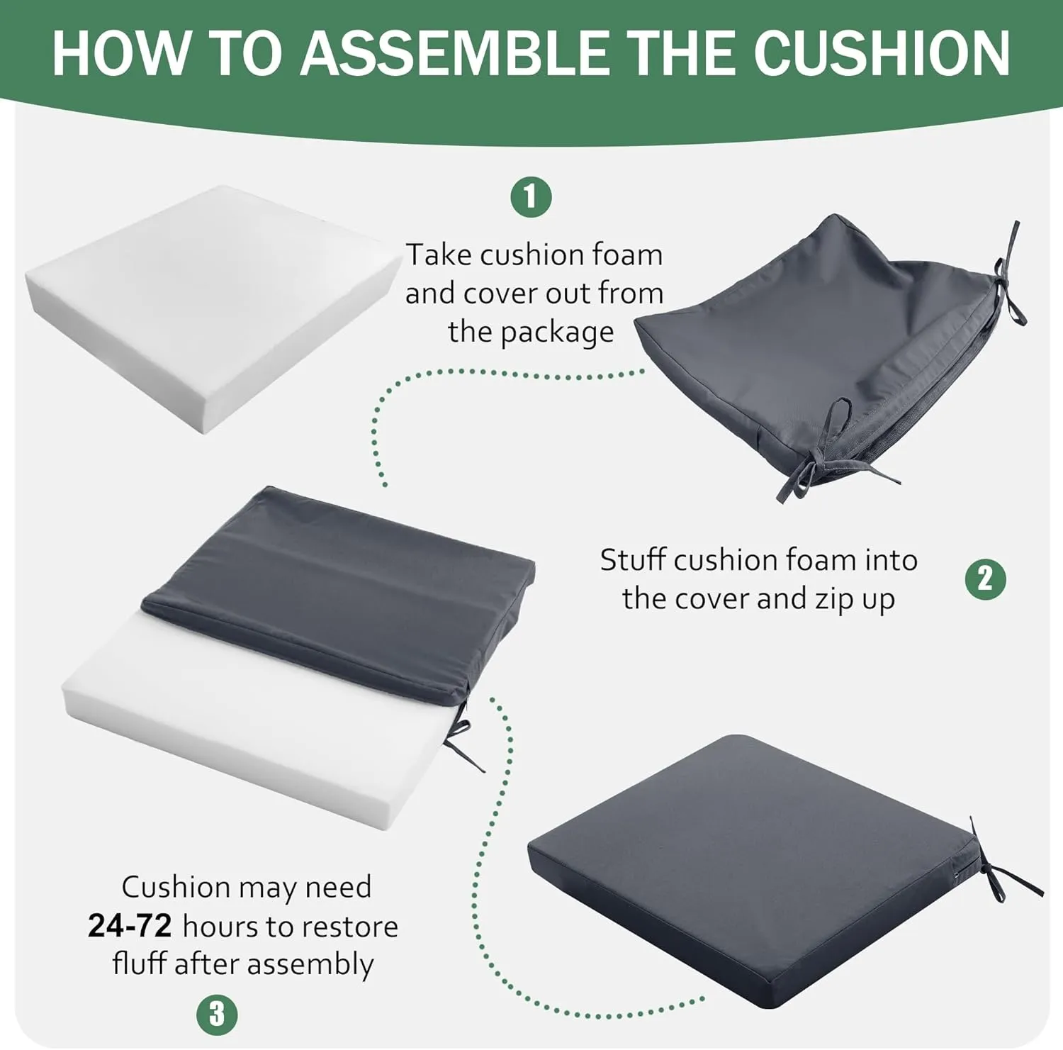 Outdoor Chair Cushions Set of 2: Waterproof & Fade Resistant Seat Cushion for Patio Furniture - 18.5 x 16 x 2 Inch Chair Pads with Ties and Hidden Zipper - Patio Chair Cushion Replacement, Dark Grey