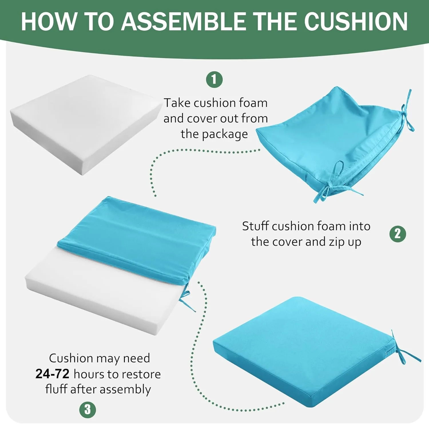 Outdoor Chair Cushions Set of 4: Waterproof & Fade Resistant Seat Cushion for Patio Furniture - 19 x 19 x 2 Inch Chair Pads with Ties and Hidden Zipper - Patio Chair Cushion Replacement, Teal
