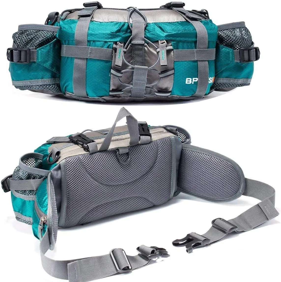 Outdoor Fanny Pack Hiking Camping Biking Waterproof Waist Pack 2 Water Bottle Holder Sports Bag for Women and Men Green