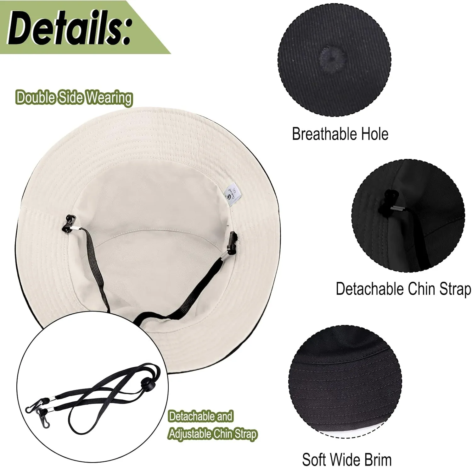 Oversize XXL Cotton Bucket Hat, Unisex Reversible Trendy Fisherman Hats, Double Side Wear Fishing Hat Summer Sun Hat
