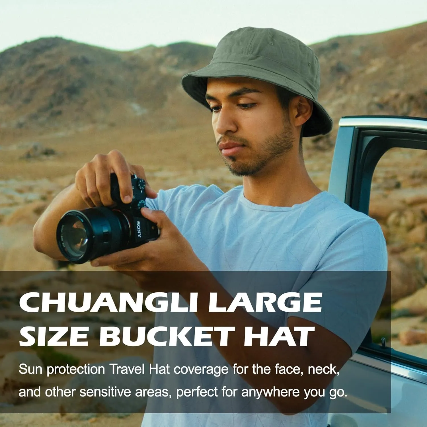 Oversize XXL Mens Quick Dry Bucket Hat, Lightweight Hat with Detachable Chin Strap Water Repellent Fisherman Hat