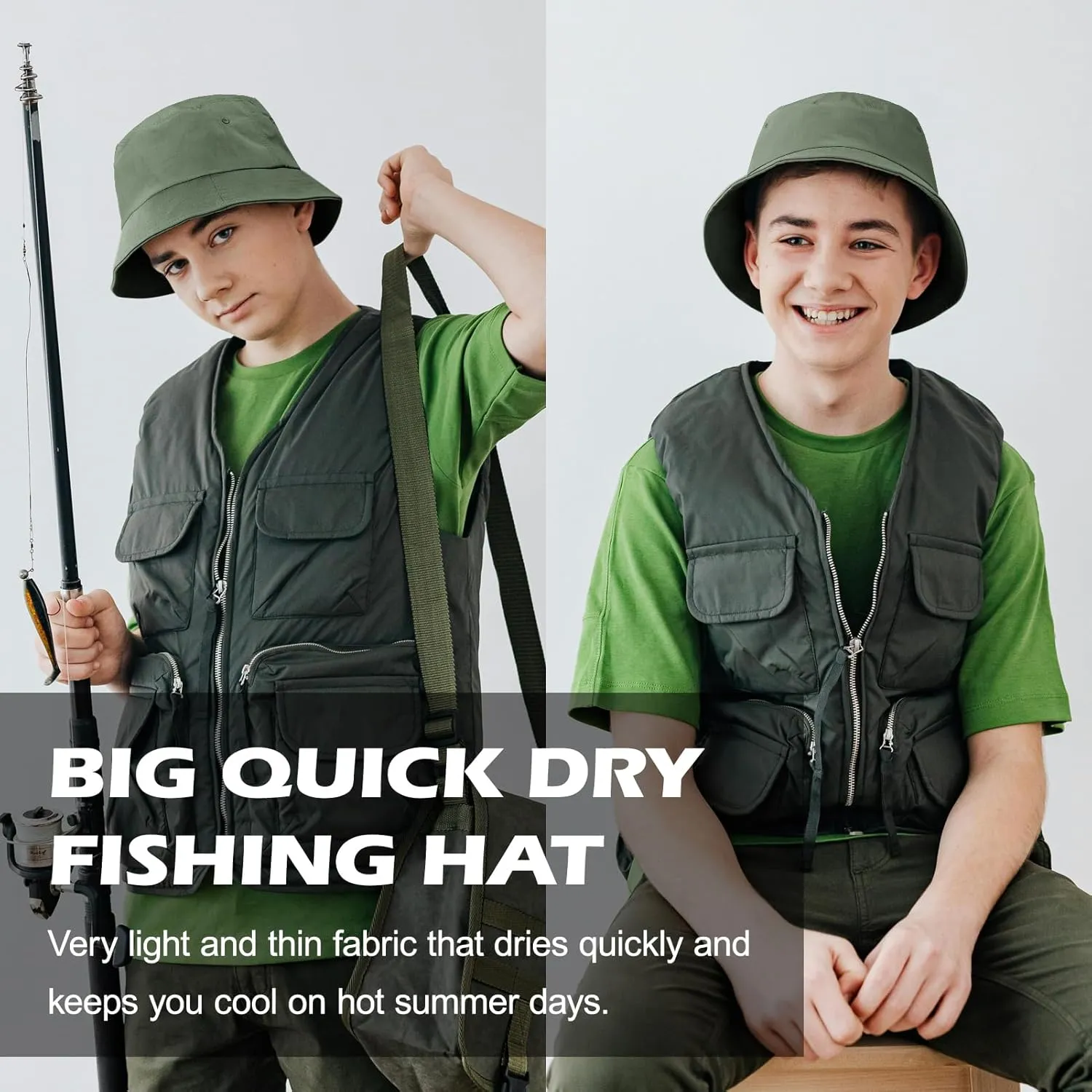 Oversize XXL Mens Quick Dry Bucket Hat, Lightweight Hat with Detachable Chin Strap Water Repellent Fisherman Hat