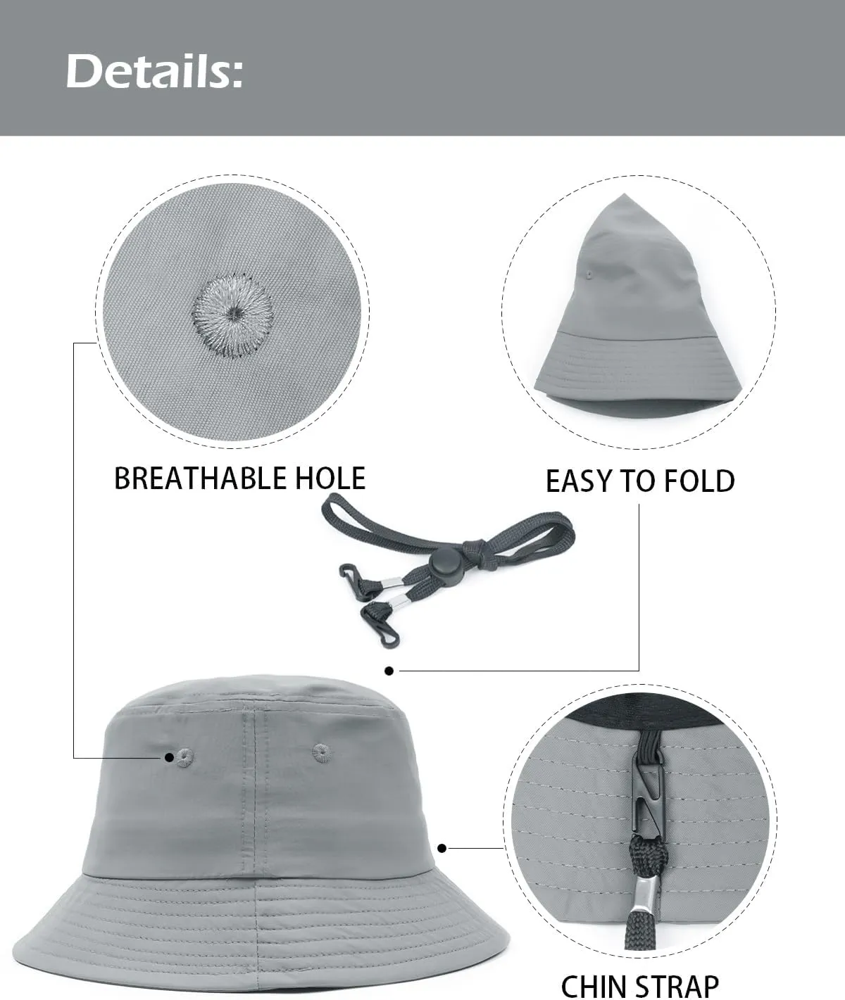 Oversize XXL Quick Dry Bucket Sun Hat,Water Repellent Fisherman Hats,Lightweight Summer Travel Hat with Detachable Chin Strap