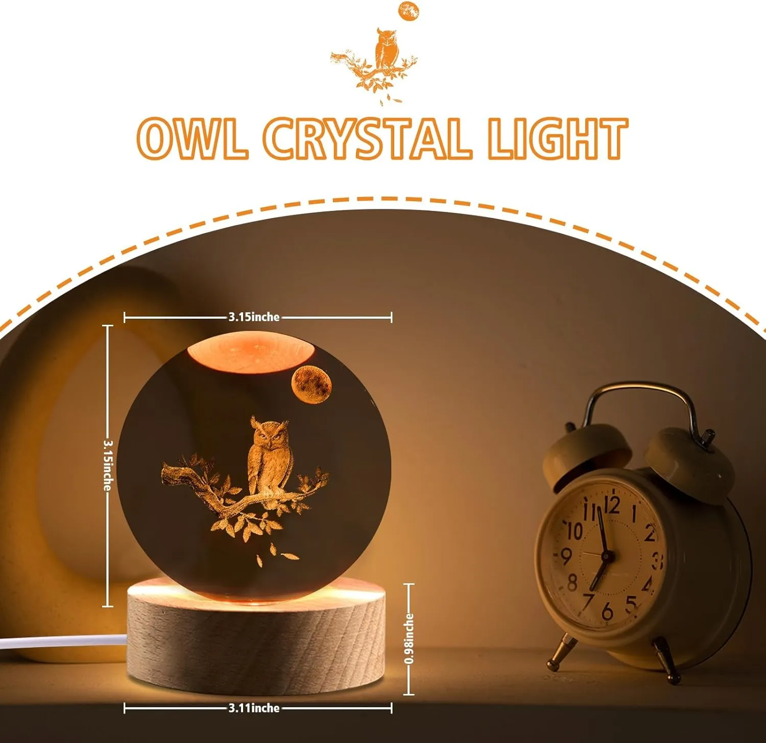 Owl Gifts for Women, 3.15in 3D Figurine Crystal Ball Lamp with Remote Control, Owl Decor for Bedroom, Birthday Christmas Owls Gifts for Kids Girls Boys Women