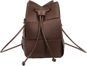 OYOANGLE Women's PU Leather Drawstring Mini Bucket Bag Trendy Crossbody Bags Cell Phone Purse