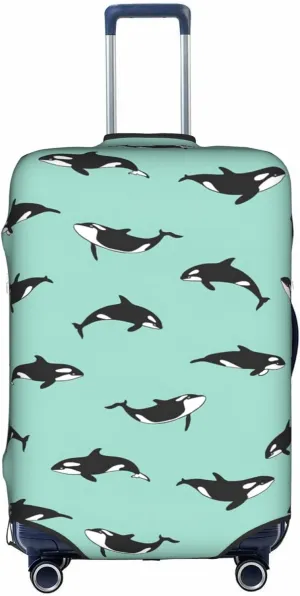 Pacific Ocean Whale Print Elastic Luggage Suitcase Covers Adult Luggage Protector Travel Suitcase Protective Cover, White, Small