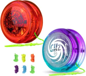 Pack of 2 Looping Yoyos - D1 Red   D1 Glitter Crystal Green Purple
