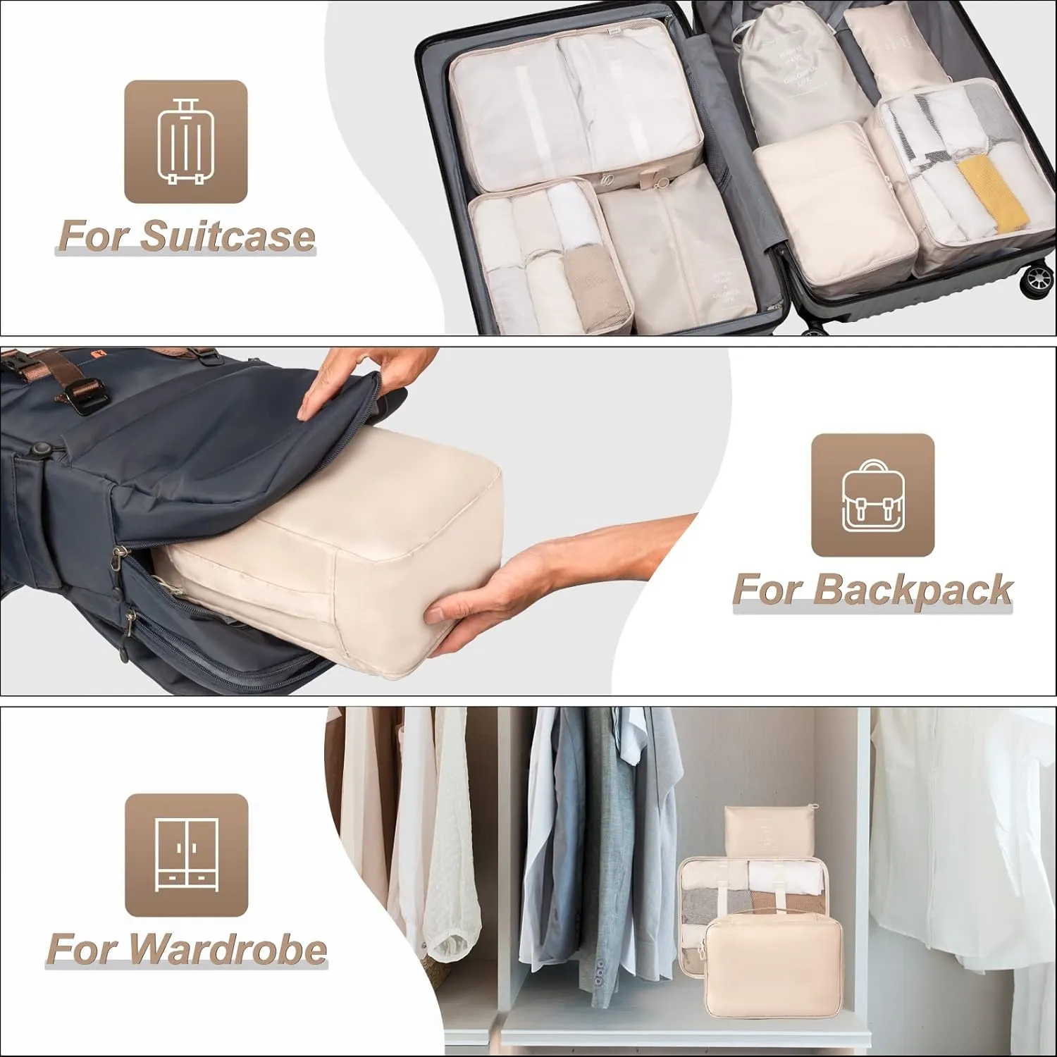 Packing Cubes 7 Set Travel Cubes for Suitcases Lightweight Luggage Packing Orginzers